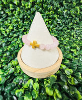 Gold Cross Bead Bracelet (rose quartz)